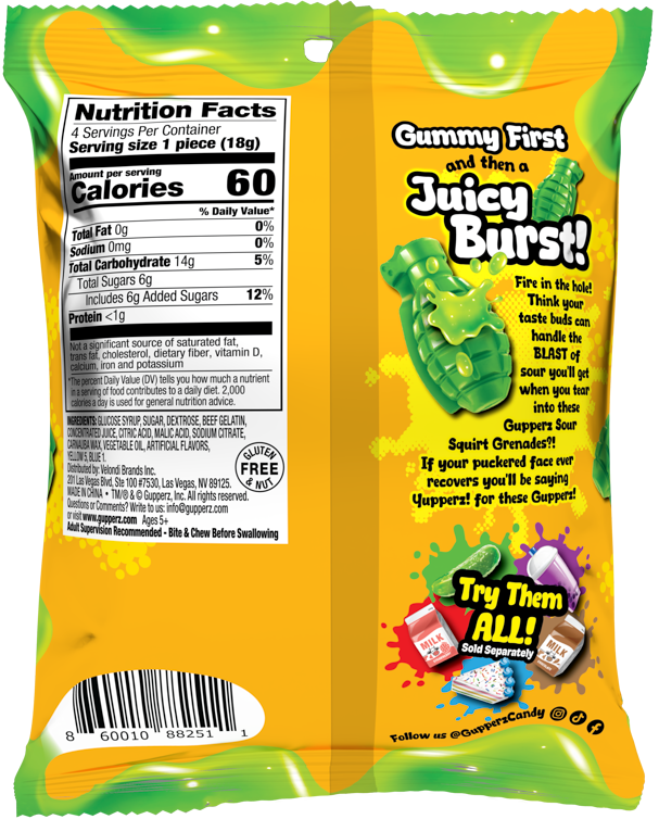 Gupperz Sour Squirt Grenade 2.54oz (12 Bags)